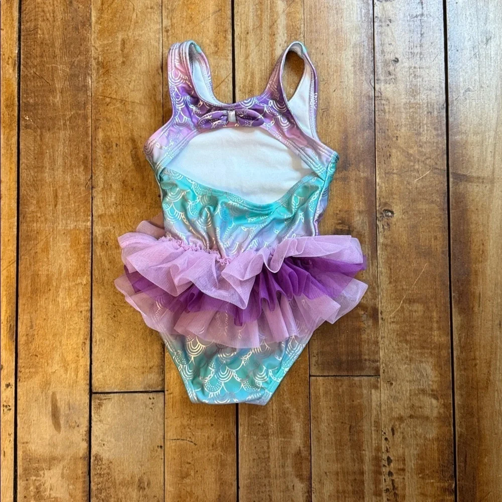 Cat & Jack Purple green Mermaid Tutu Swimsuit 3T one piece vacation beach